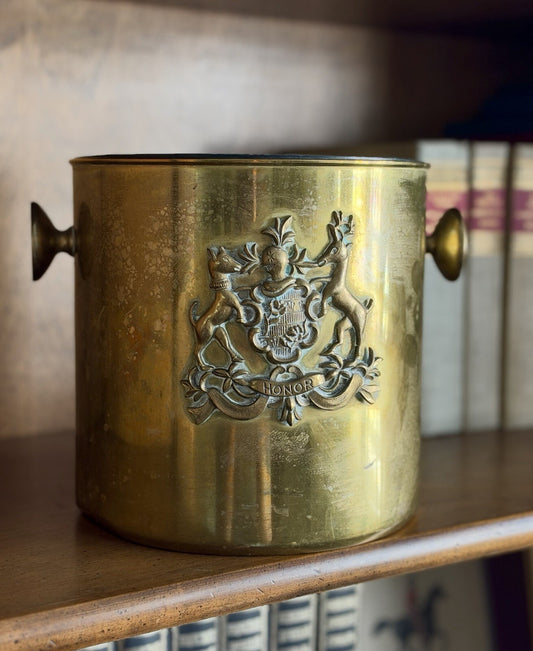 Vintage Italian Brass Ice Bucket Honor Crest Barware 1970s Made in Italy