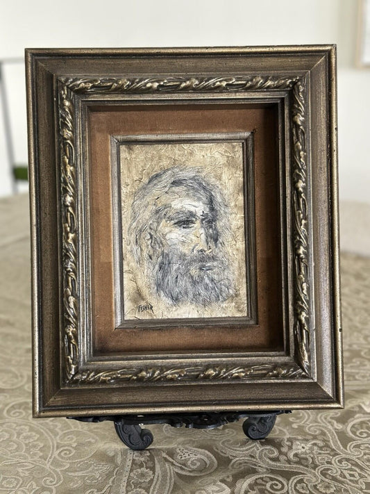 Vintage Wallace R. Fisher Original Portrait Painting Framed Mid Century Modern Art