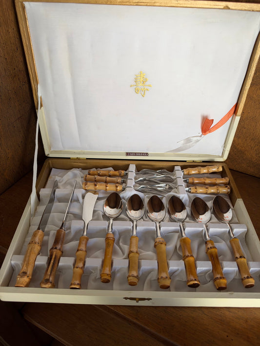 Vintage Bamboo Handle Flatware Set, Sato Shoji Japan, Boxed