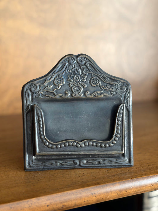 Vintage Bronze Art Nouveau Style Business Card Holder, Easel Back