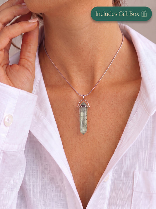 Natural Green Aventurine Necklace, 925 Sterling Silver Crystal Point Pendant, Green Gemstone Jewelry, Good Luck Gift