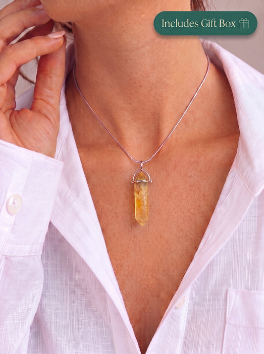 Natural Citrine Necklace, 925 Sterling Silver Crystal Point Pendant, Yellow Gemstone Jewelry, November Birthstone Gift
