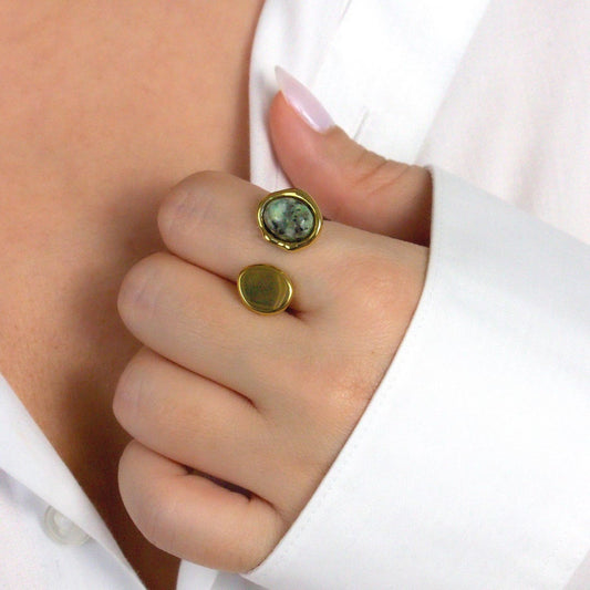 African turquoise gold open ring