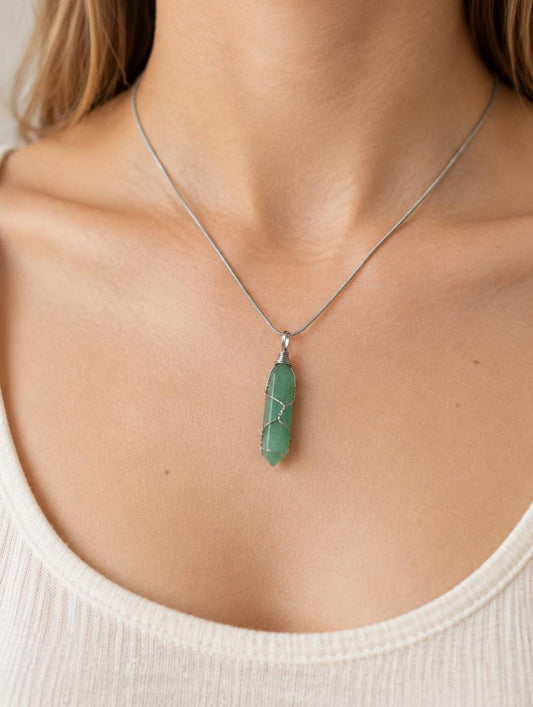Wire wrapped green aventurine pendant