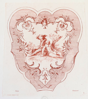 Vintage Louvre Chalcographie Watteau Pequegnot Red Engraving French Art Print