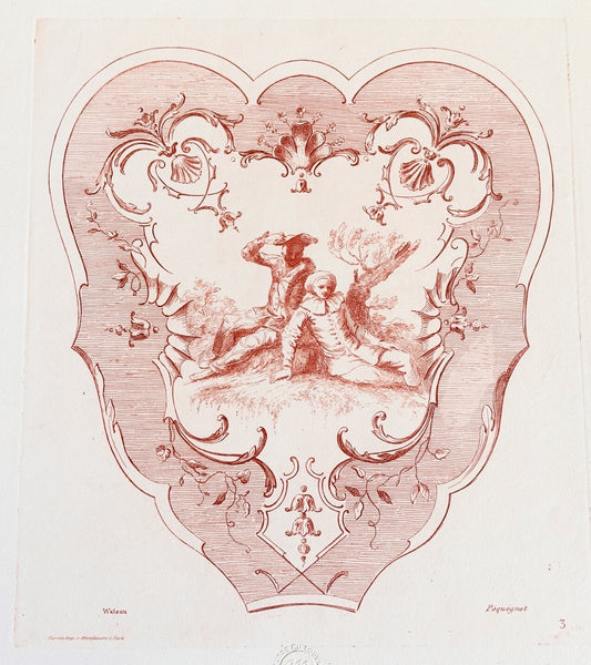 Vintage Louvre Chalcographie Watteau Pequegnot Red Engraving French Art Print