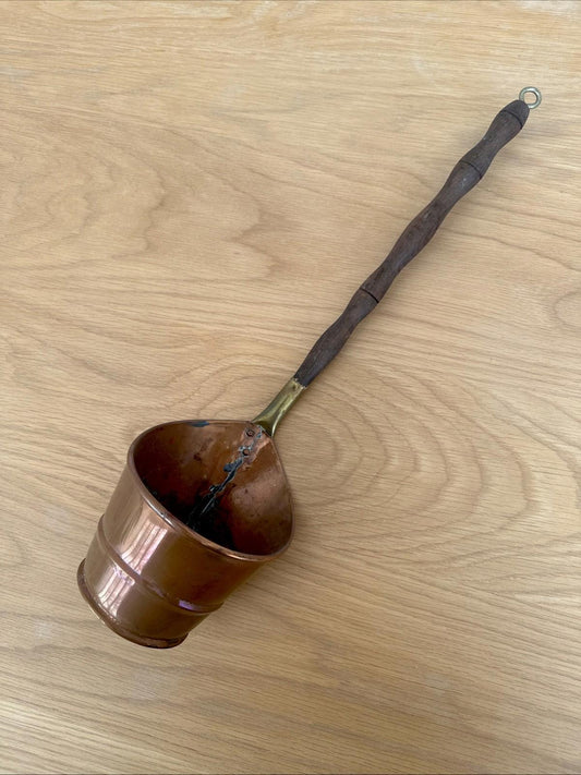 Antique Copper Ladle w Wooden Handle | Vintage Rustic Farmhouse Kitchen Decor