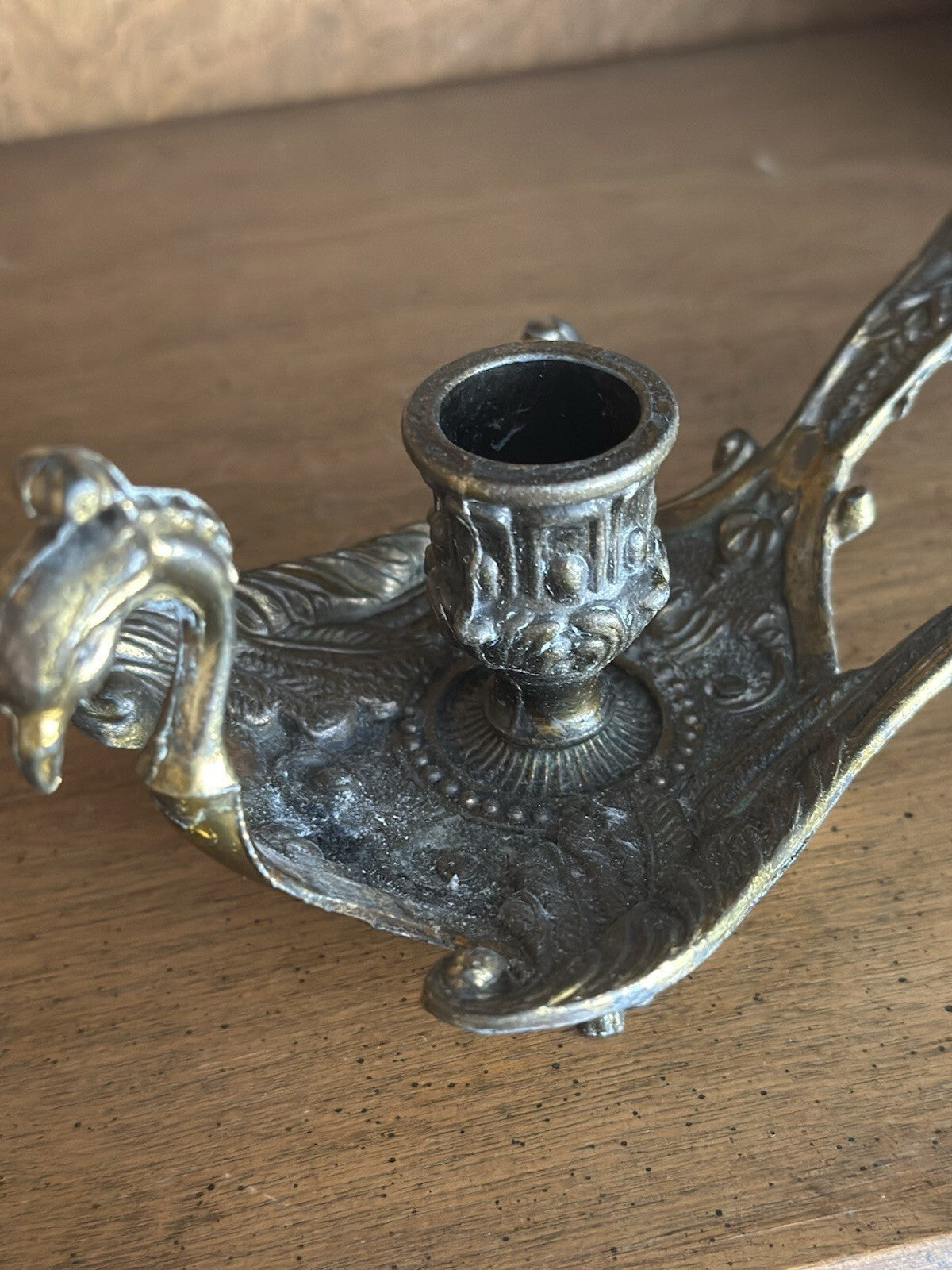 Vintage Italian brass peacock chamberstick candle holder, photo 5