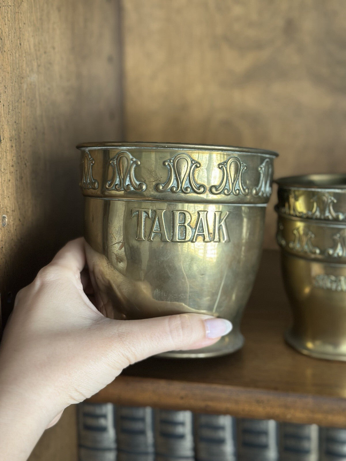 Antique Dutch brass TABAK and SIGAREN tobacco jars by RIO Tiel, set of 3, photo 6