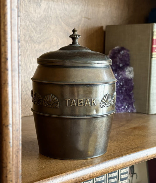 Vintage Dutch Brass TABAK Tobacco Jar Lidded Canister c1920s-40s Netherlands