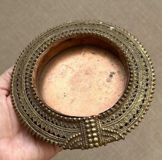 Vintage Indian Dhokra Brass Copper Catchall Bowl Tribal Art Ashtray Dish