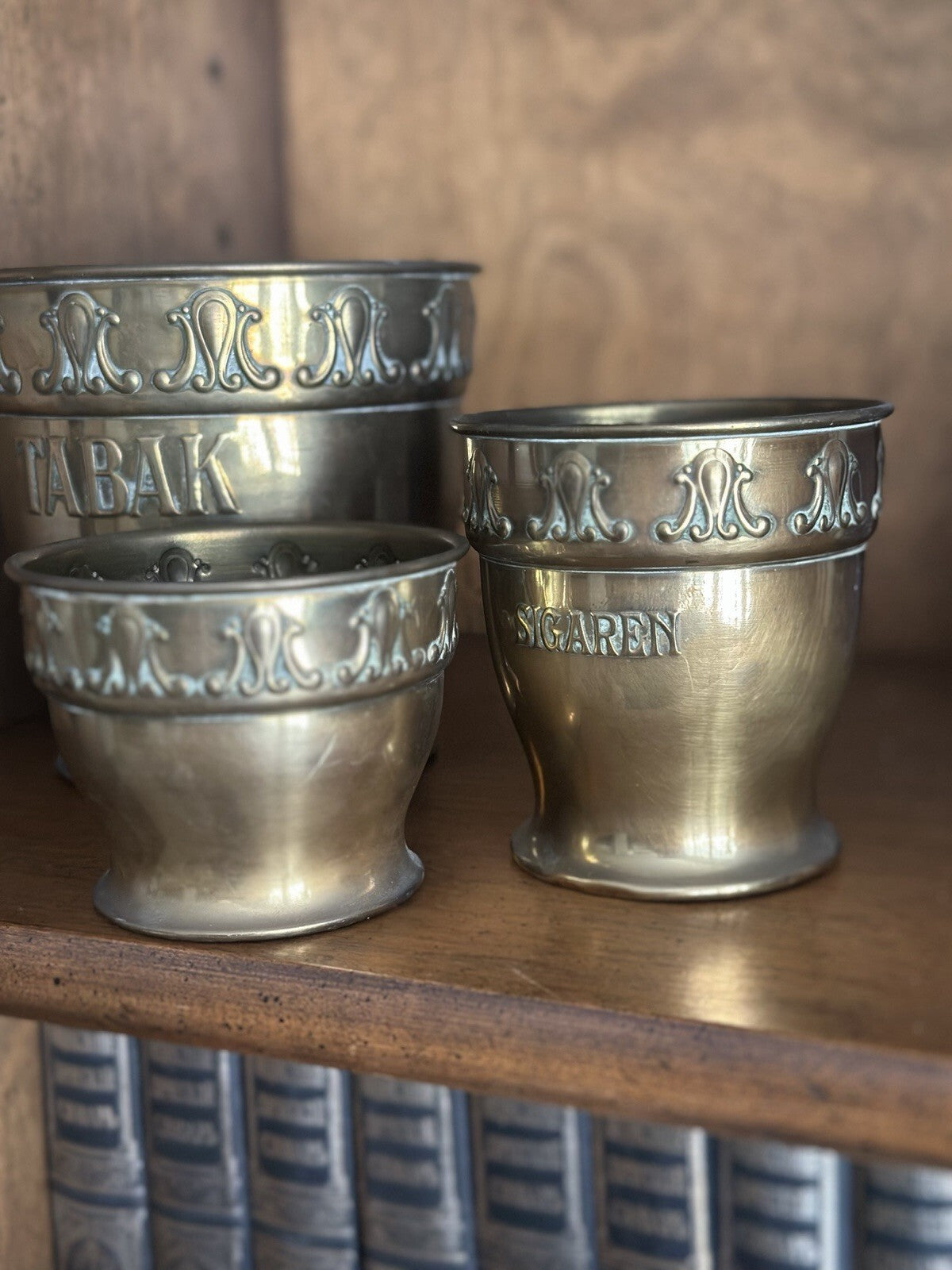 Antique Dutch brass TABAK and SIGAREN tobacco jars by RIO Tiel, set of 3, photo 3