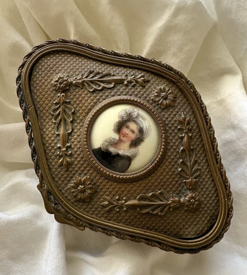 Antique French ormolu jewelry box with portrait miniature