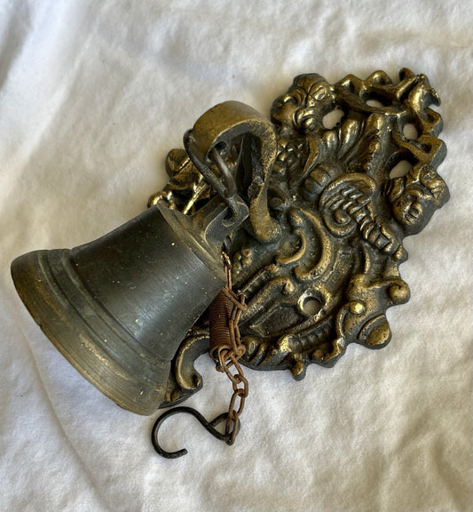 Antique Bronze Brass Wall Door Bell Victorian Figural Servant Pull Bell 1800s