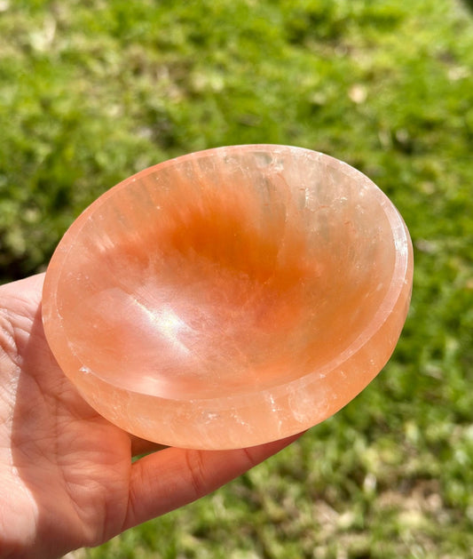 Peach Selenite Bowl, Crystal Charging Plate, Jewelry Holder, Celestial Décor