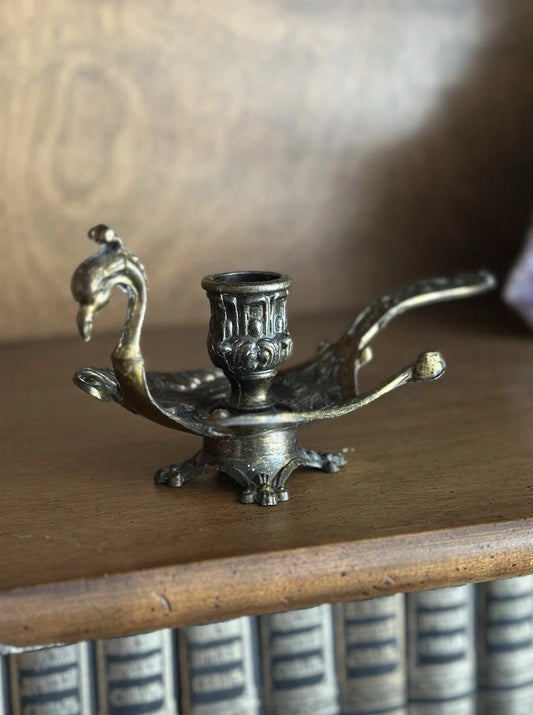 Vintage Italian brass peacock chamberstick candle holder