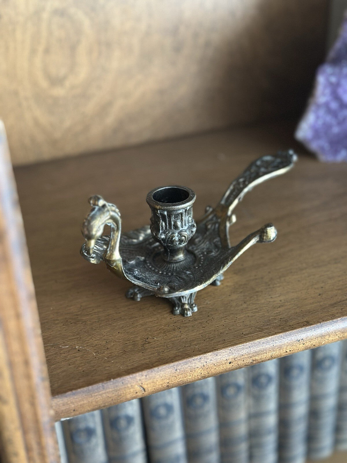 Vintage Italian brass peacock chamberstick candle holder, photo 3