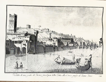 Giuseppe Zocchi Florence Italy Arno River Vintage Art Print Engraving Ships