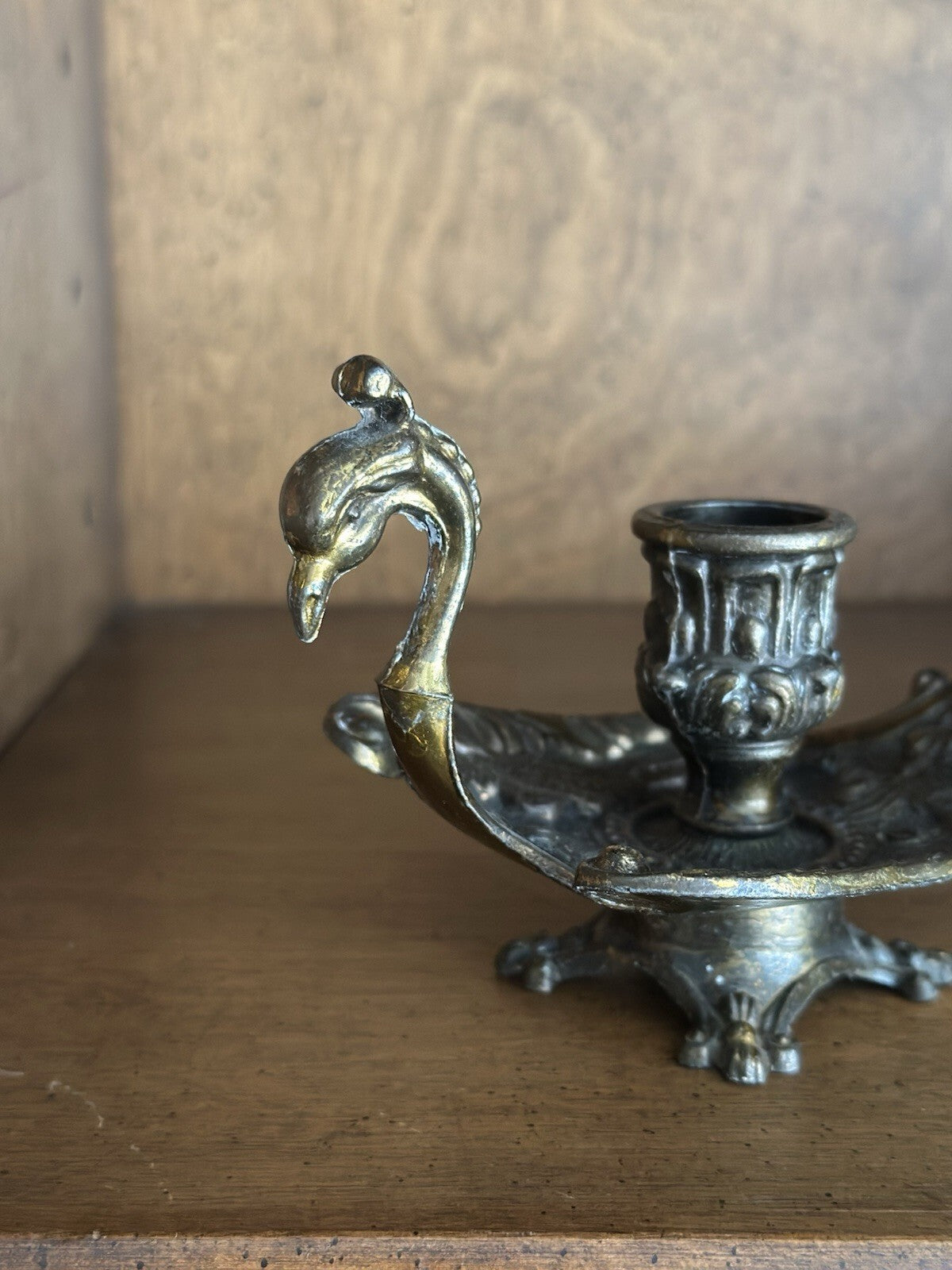 Vintage Italian brass peacock chamberstick candle holder, photo 4