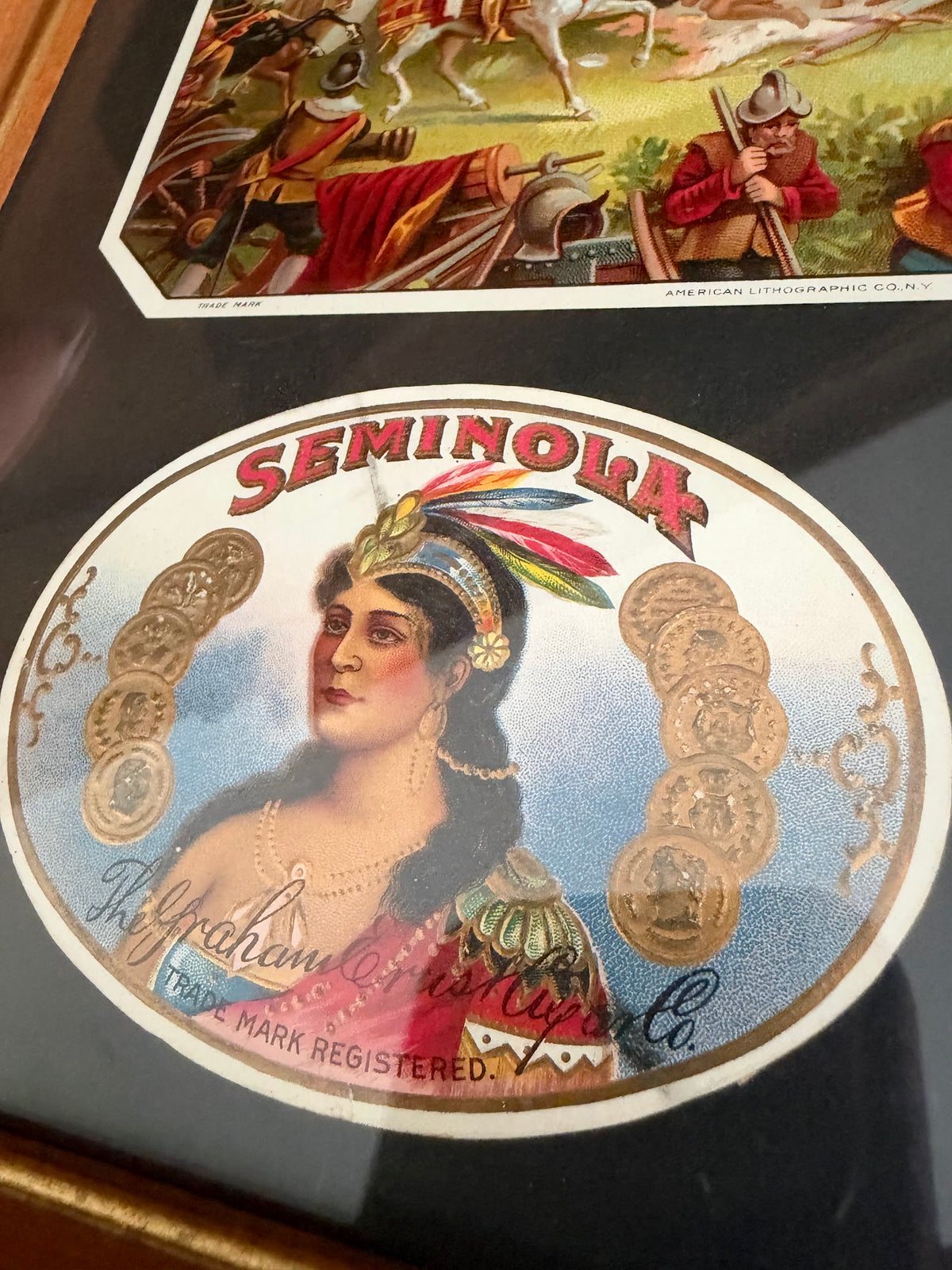 Framed Antique Seminola Cigar Box Labels, American Lithographic NY view 4