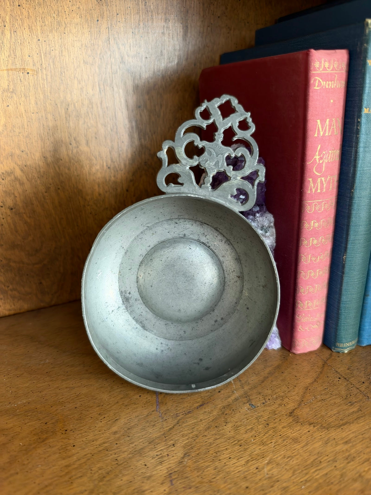 Antique Calder Pewter Porringer, Flowered Handle, Providence RI view 2