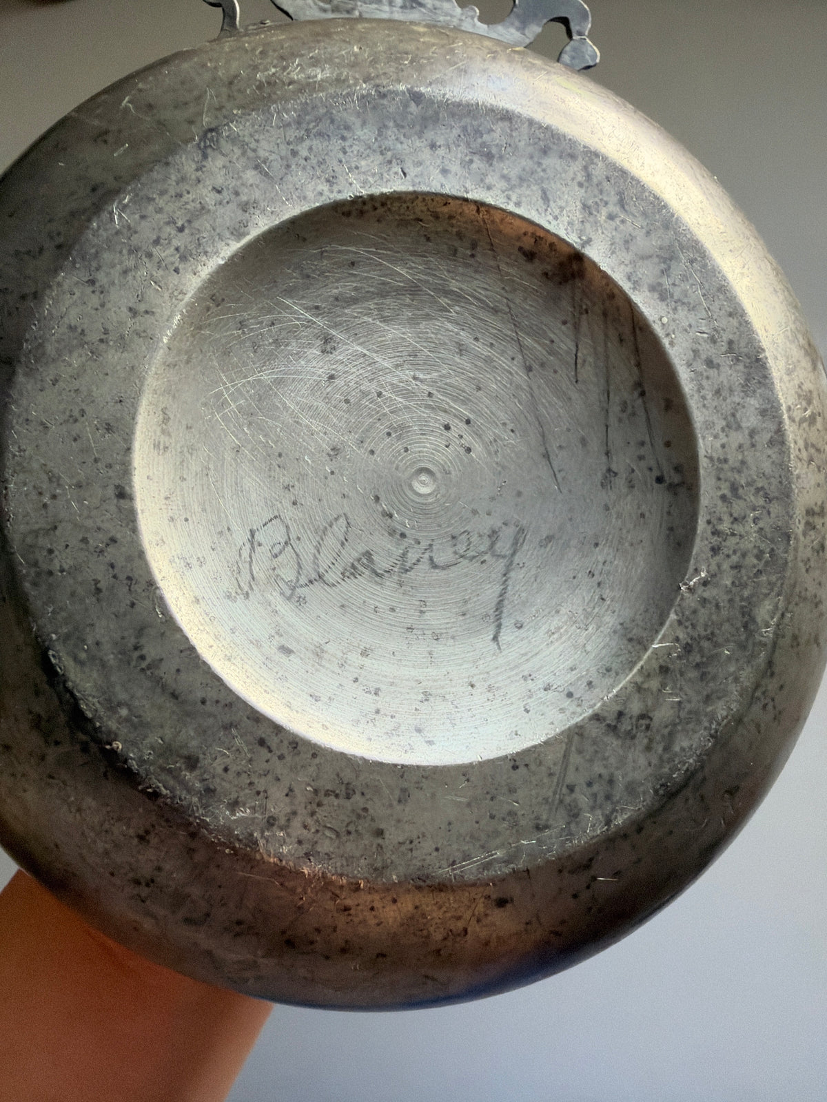 Antique Calder Pewter Porringer, Flowered Handle, Providence RI view 8