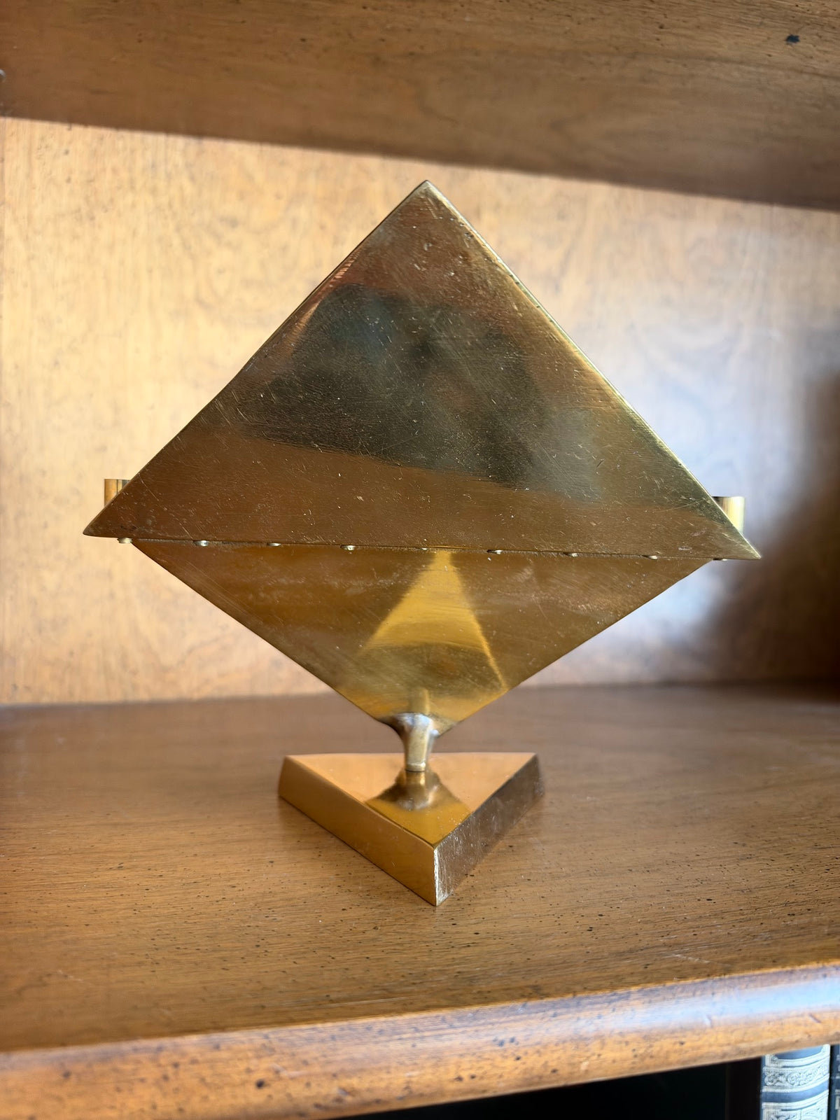 Vintage Brass Menorah with Black Enamel Diamond Plate, Made in India view 3
