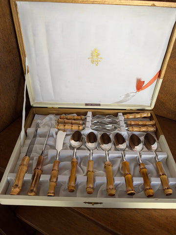 Vintage Bamboo Handle Flatware Set, Sato Shoji Japan, Boxed