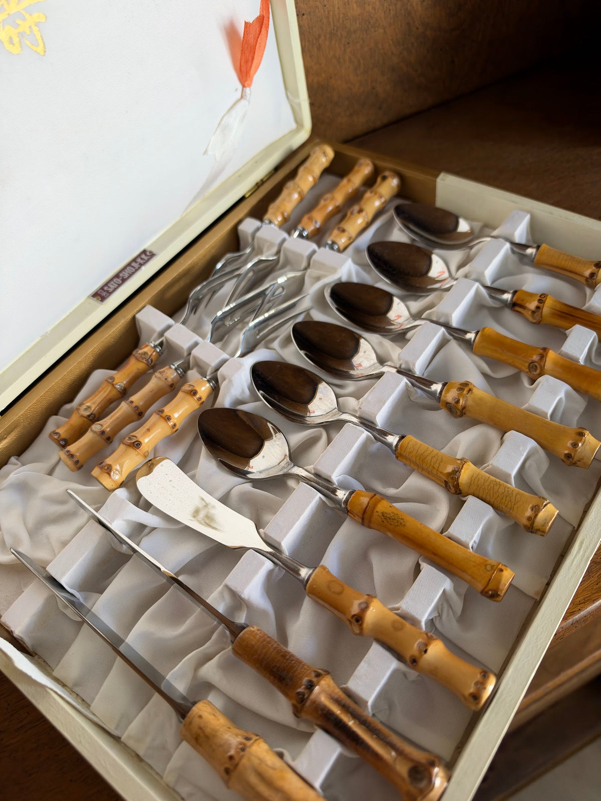Vintage Bamboo Handle Flatware Set, Sato Shoji Japan, Boxed view 4