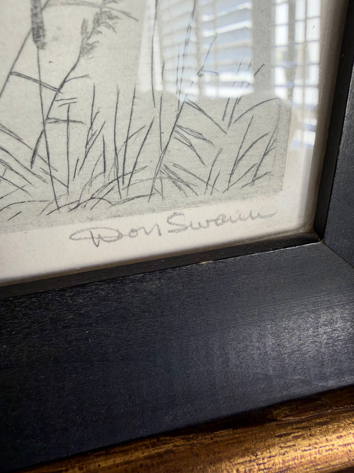 Don Swann Jr. Blackheads Signed Etching, Vintage Gold Frame view 3