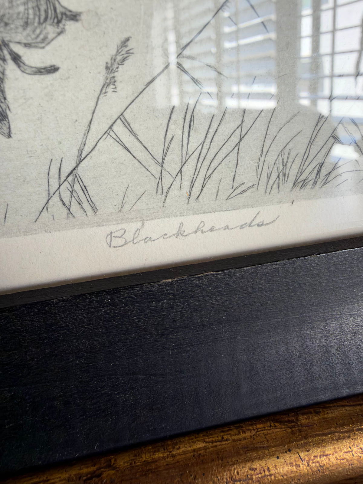 Don Swann Jr. Blackheads Signed Etching, Vintage Gold Frame view 4