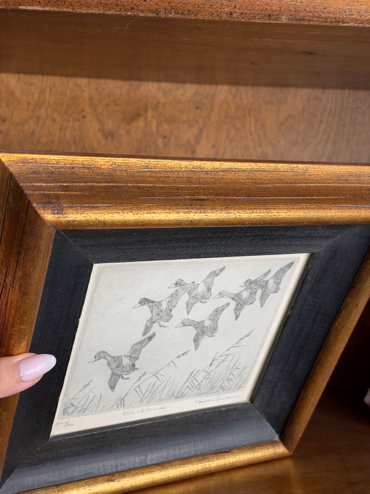Don Swann Jr. Blackheads Signed Etching, Vintage Gold Frame view 7