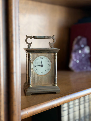 Antique French Brass Carriage Clock, Engine Turned, Early 1900s