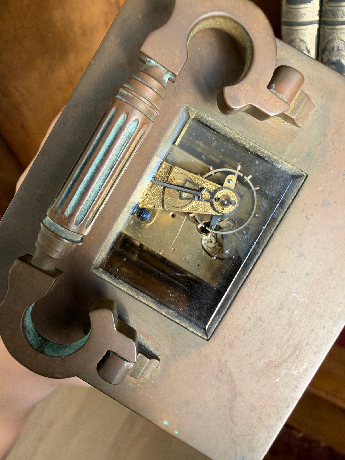 Antique French Brass Carriage Clock, Engine Turned, Early 1900s view 7
