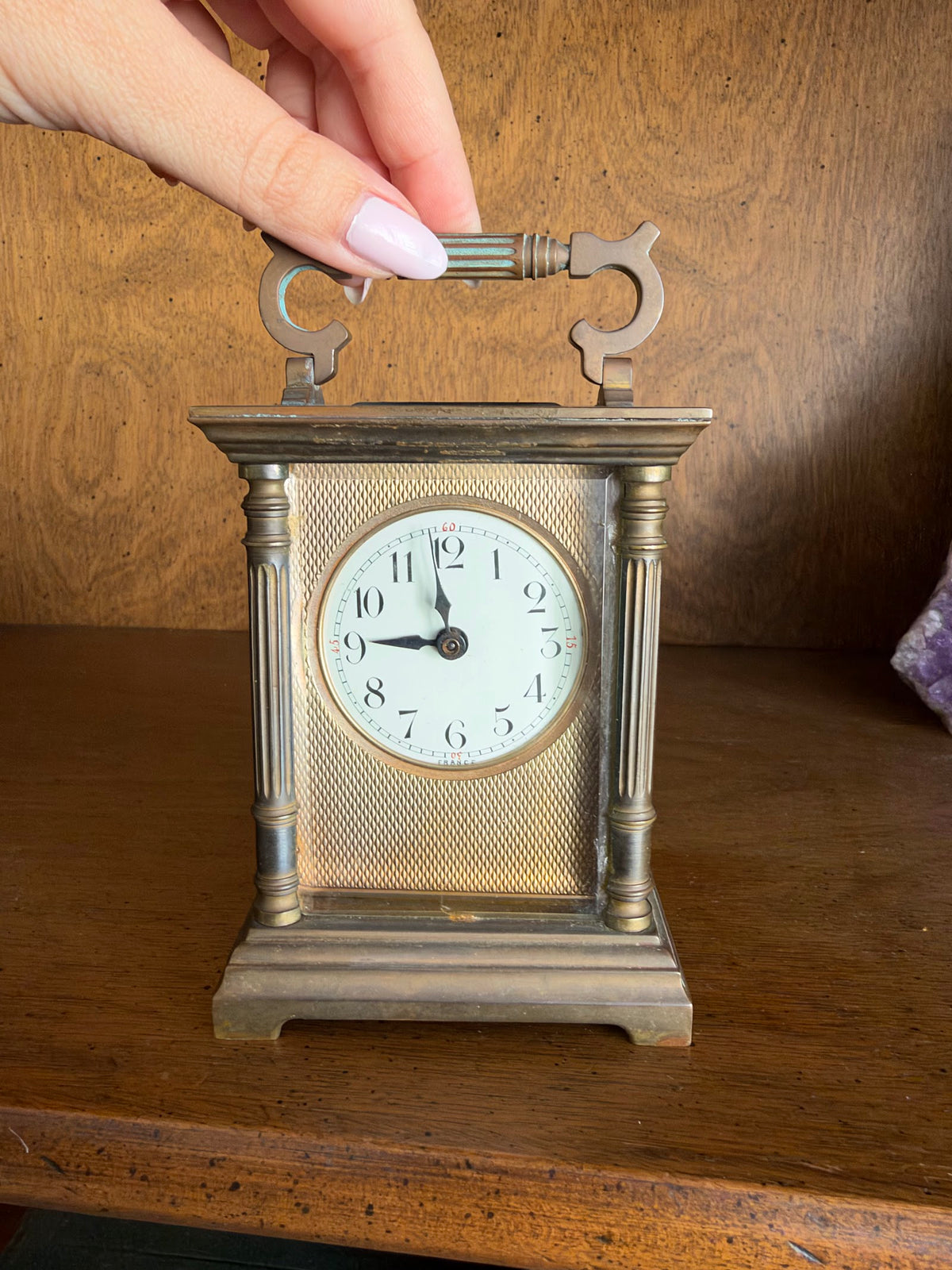 Antique French Brass Carriage Clock, Engine Turned, Early 1900s view 8