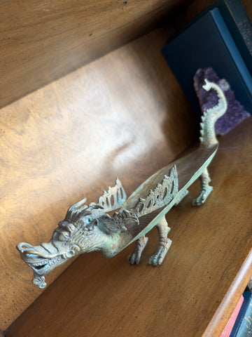 Vintage Brass Dragon Dish, Figural Pierced Fin Trinket Tray