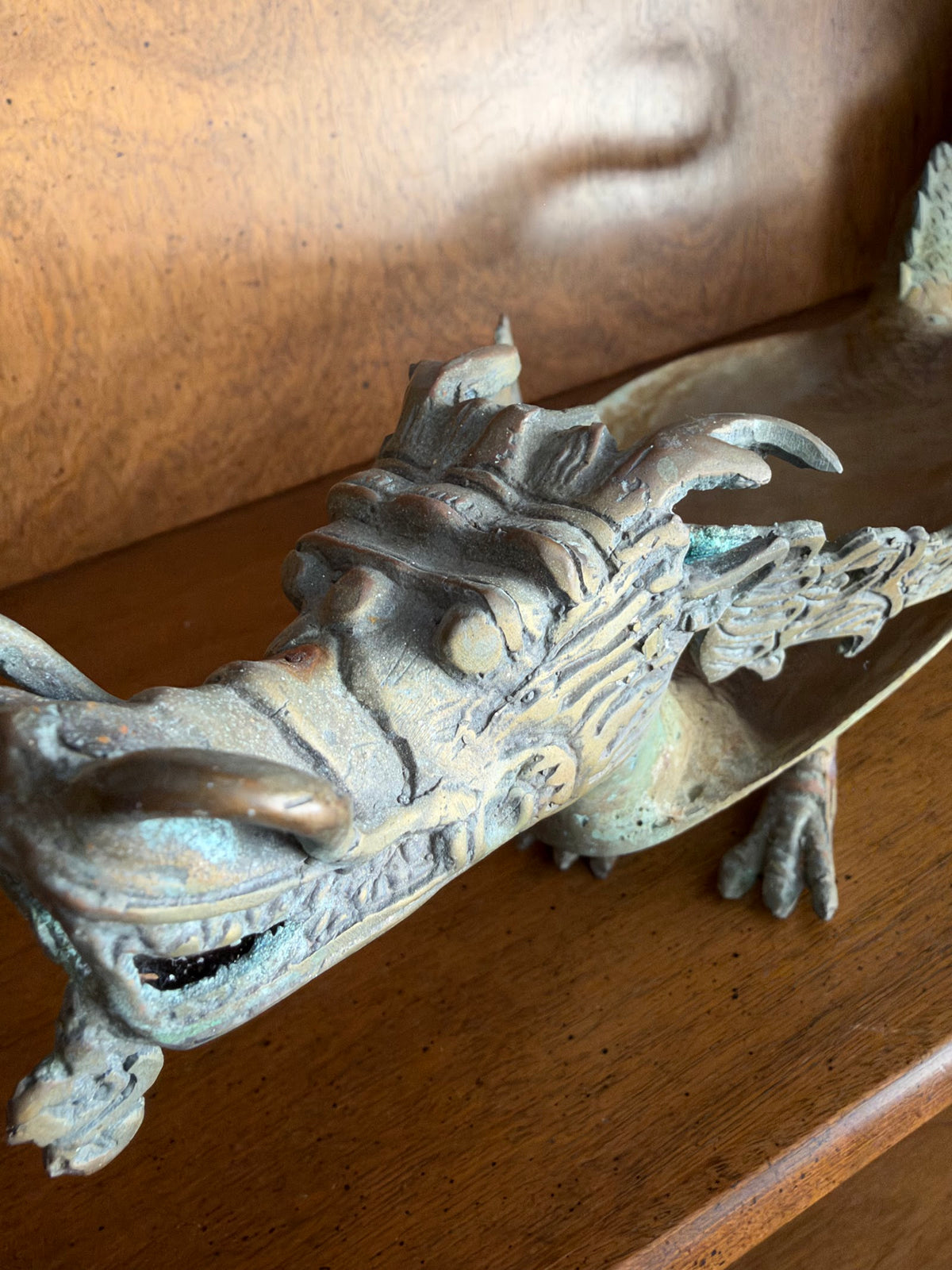 Vintage Brass Dragon Dish, Figural Pierced Fin Trinket Tray view 2