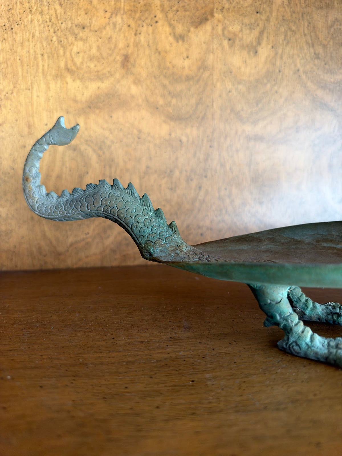 Vintage Brass Dragon Dish, Figural Pierced Fin Trinket Tray view 3