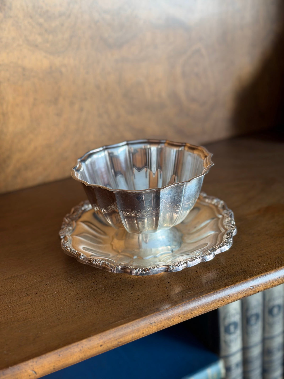 Vintage International Silver Sauce Bowl with Attached Underplate