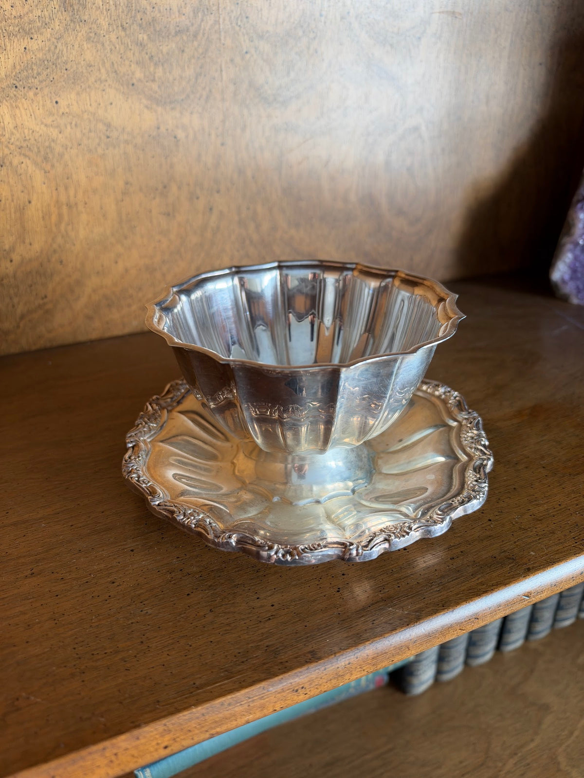 Vintage International Silver Sauce Bowl with Attached Underplate view 2