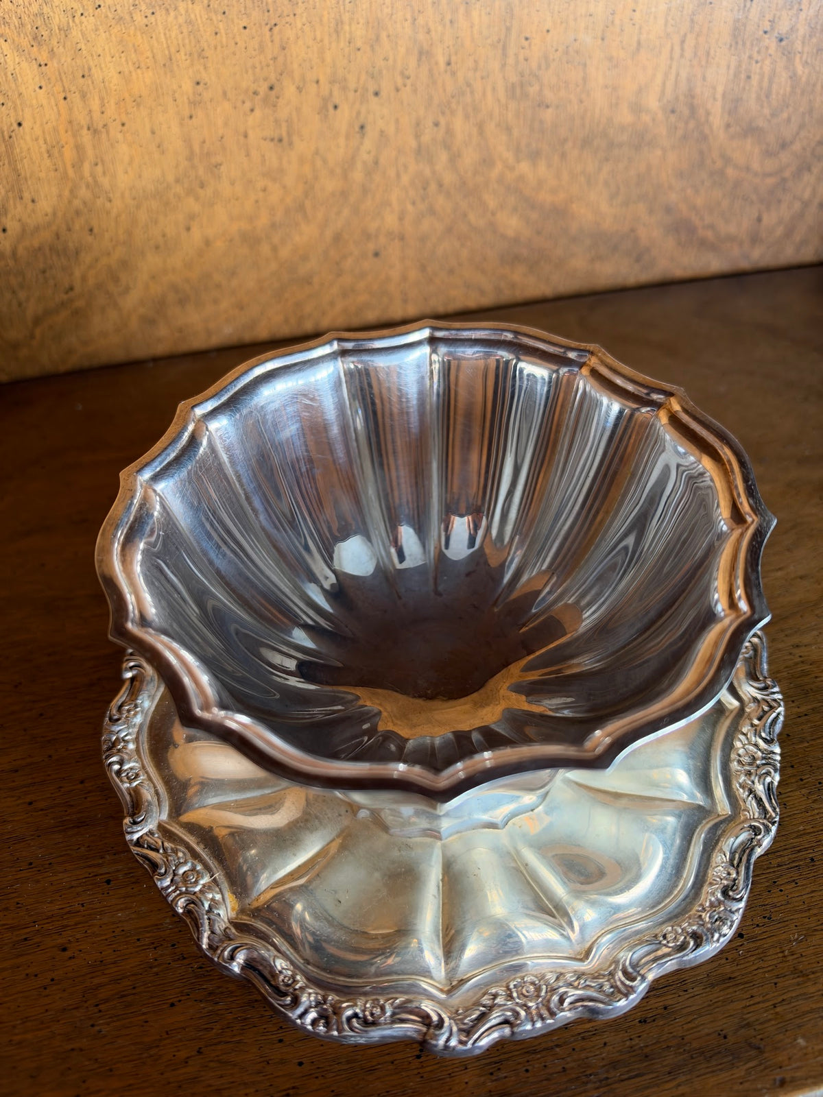 Vintage International Silver Sauce Bowl with Attached Underplate view 3