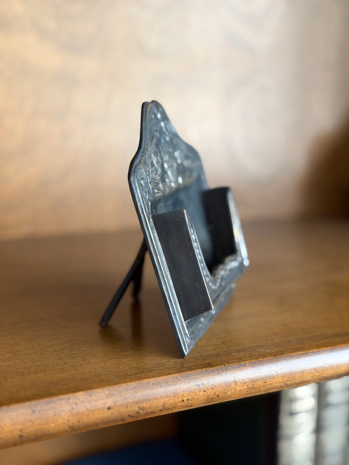 Vintage Bronze Art Nouveau Style Business Card Holder, Easel Back view 2