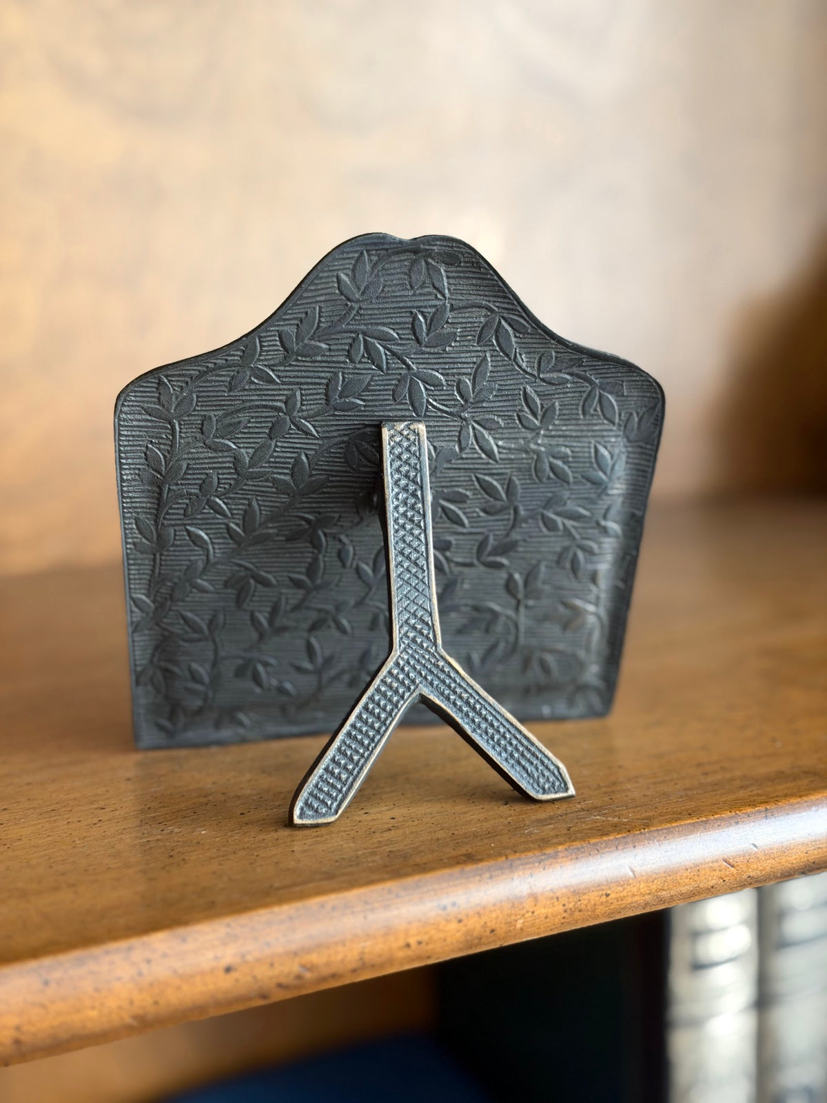 Vintage Bronze Art Nouveau Style Business Card Holder, Easel Back view 3