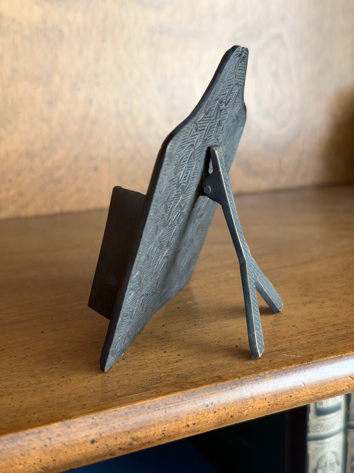 Vintage Bronze Art Nouveau Style Business Card Holder, Easel Back view 4