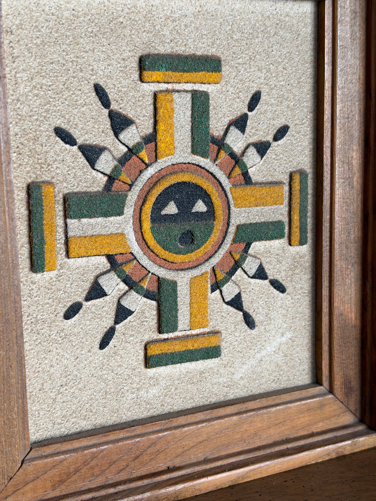 Vintage Framed Sand Painting Sun Symbol Drawing Water, Rainbow Way view 2