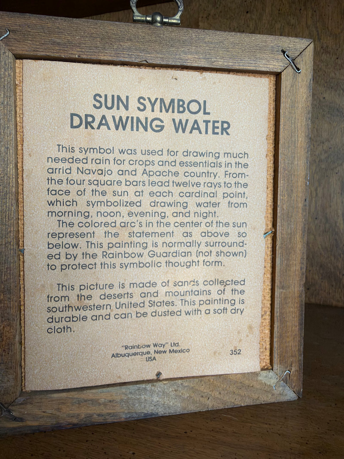 Vintage Framed Sand Painting Sun Symbol Drawing Water, Rainbow Way view 5