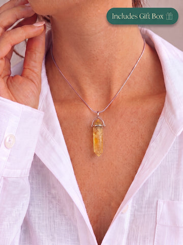 Natural Citrine Necklace, 925 Sterling Silver Crystal Point Pendant, Yellow Gemstone Jewelry, November Birthstone Gift