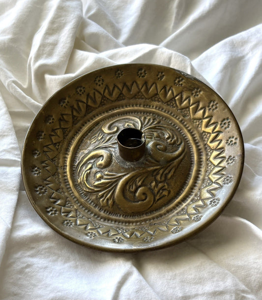 Antique Handmade DutchBrass Candle Holder Hand Tooled Repousse Chamberstick