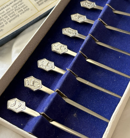 Vintage H Nieuwpoort Zodiac Cocktail Picks Set 12 Astrology Signs Boxed Dutch