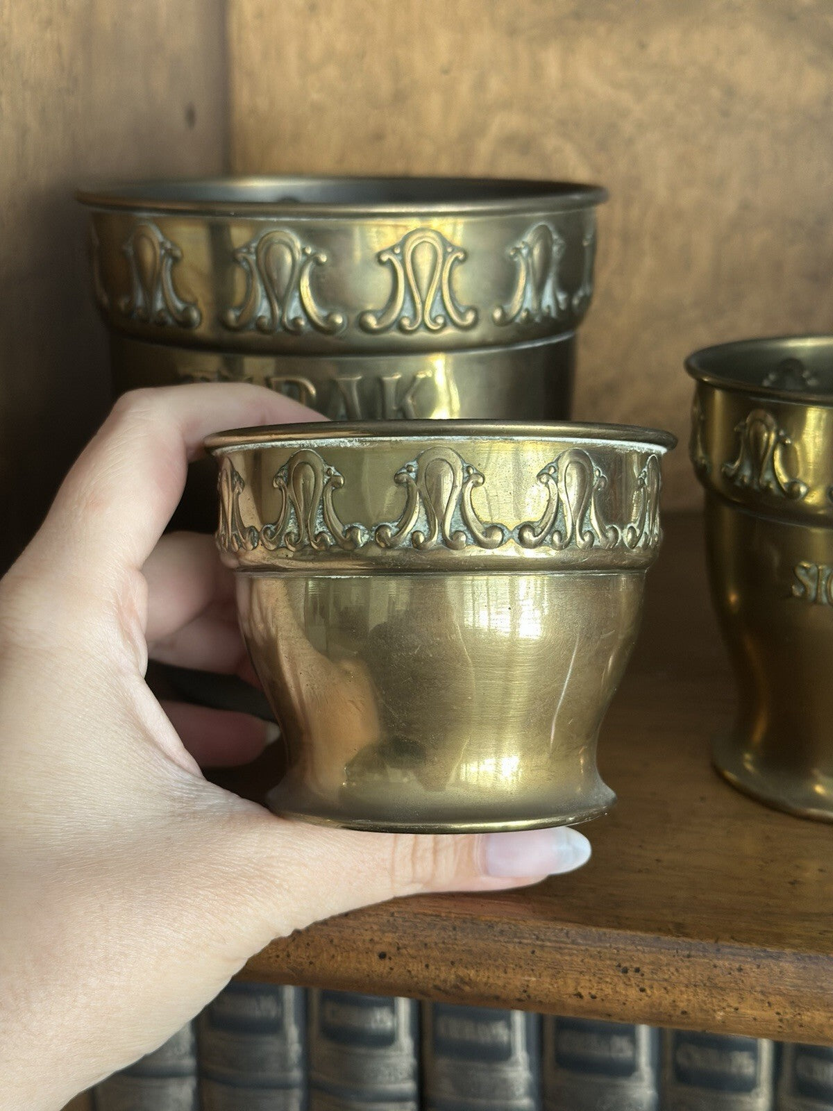 Antique Dutch brass TABAK and SIGAREN tobacco jars by RIO Tiel, set of 3, photo 5
